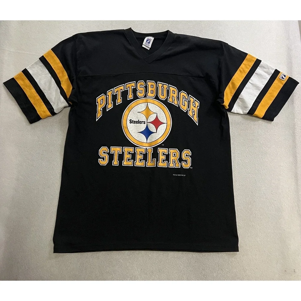 Vintage Pittsburgh Steelers Shirt Mens Size Large Black NFL Football Logo 7 1993